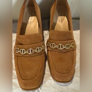 Alex Marie Brown Suede Loafers with Gold Chain 7.5